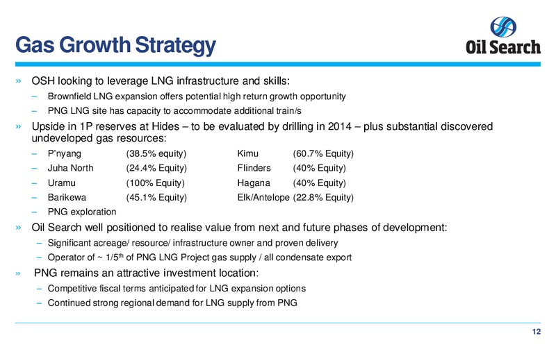 CREDIT SUISSE 17TH ANNUAL ASIAN INVESTMENT CONFERENCE – Oil Search Limited – slide 12