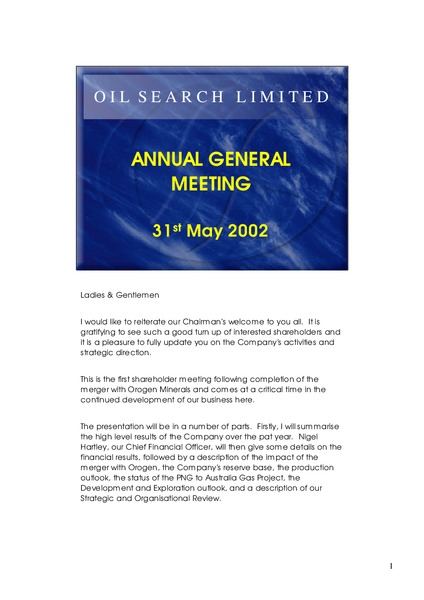 ANNUAL GENERAL MEETING – Oil Search Limited – slide 1