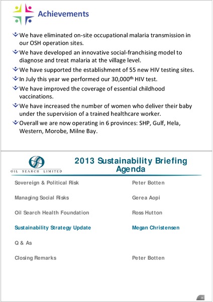 INVESTOR SUSTAINABILITY BRIEFING – Oil Search Limited – slide 12