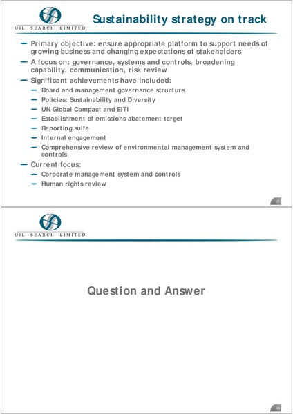 INVESTOR SUSTAINABILITY BRIEFING – Oil Search Limited – slide 13