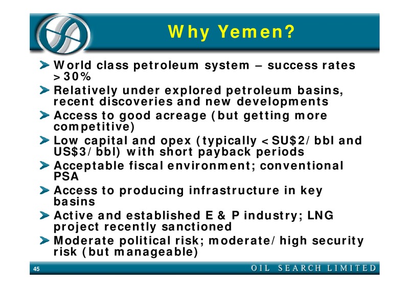 INVESTOR PRESENTATION – Oil Search Limited – slide 45