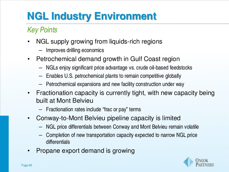 GOLDMAN SACHS GLOBAL ENERGY CONFERENCE – Oneok Inc. – slide 84