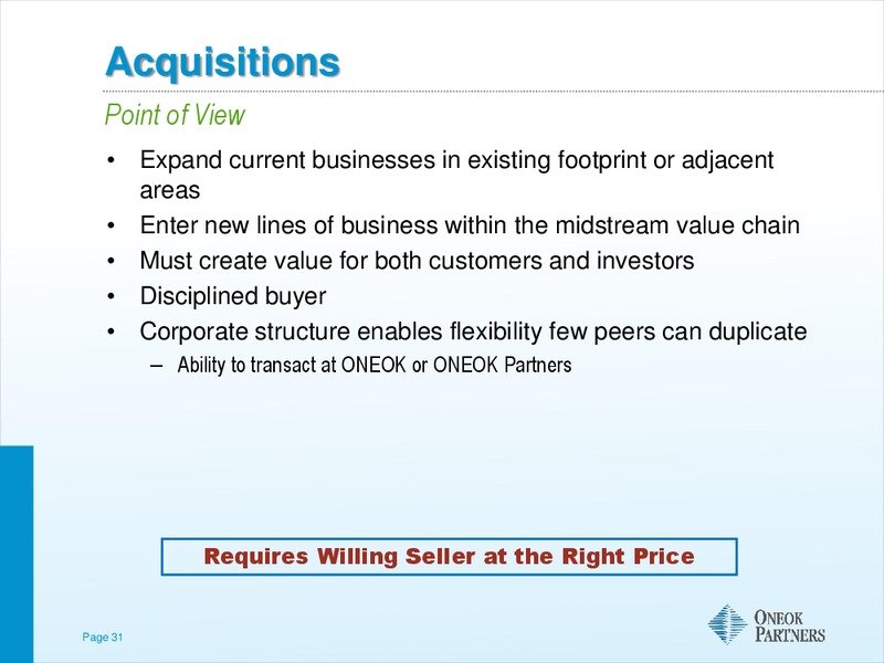 NATIONAL TRADED PARTNERSHIPS INVESTOR CONFERENCE – Oneok Inc. – slide 30