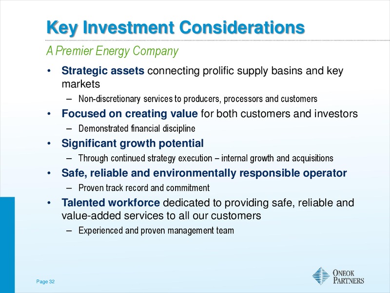NATIONAL TRADED PARTNERSHIPS INVESTOR CONFERENCE – Oneok Inc. – slide 31