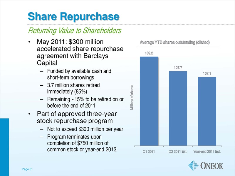 CITI POWER AND GAS CONFERENCE – Oneok Inc. – slide 30