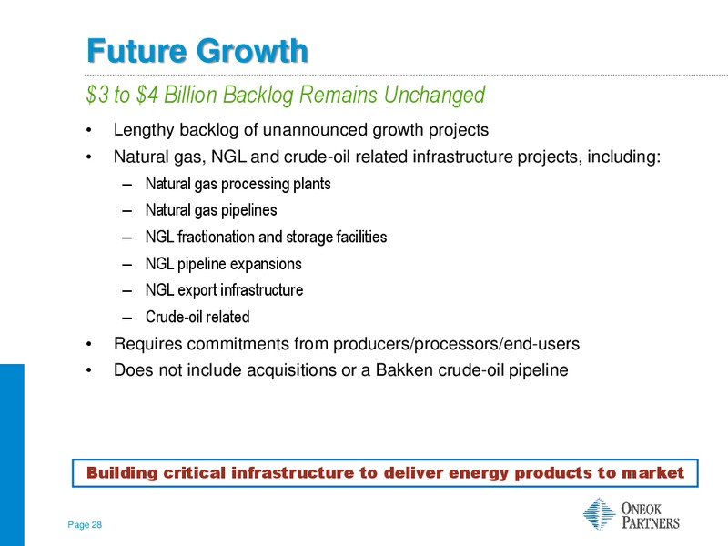TUOHY BROTHERS 5TH ANNUAL  ALL IN ONE  ENERGY CONFERENCE – Oneok Inc. – slide 27