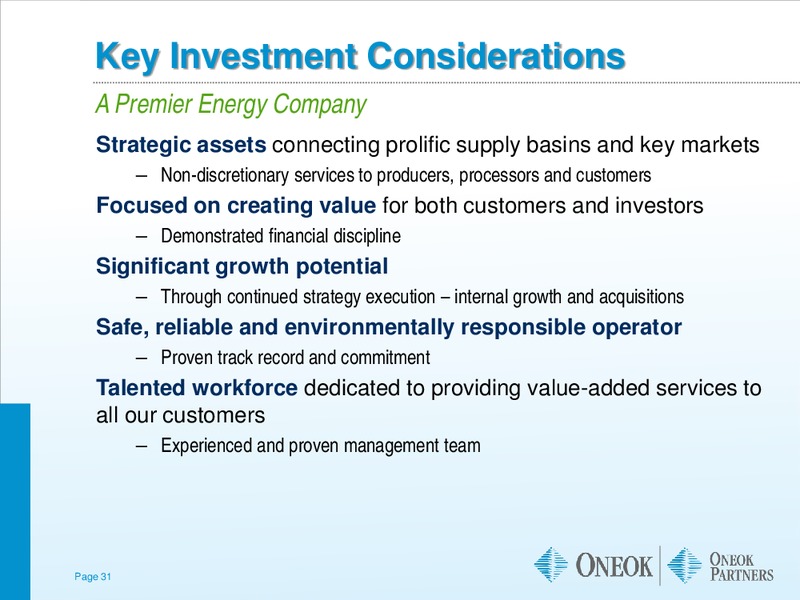 MORGAN STANLEY GLOBAL COMMODITIES CONFERENCE – Oneok Inc. – slide 30