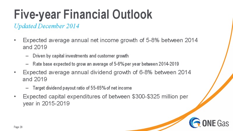 INVESTOR UPDATE – One Gas, Inc. – slide 19