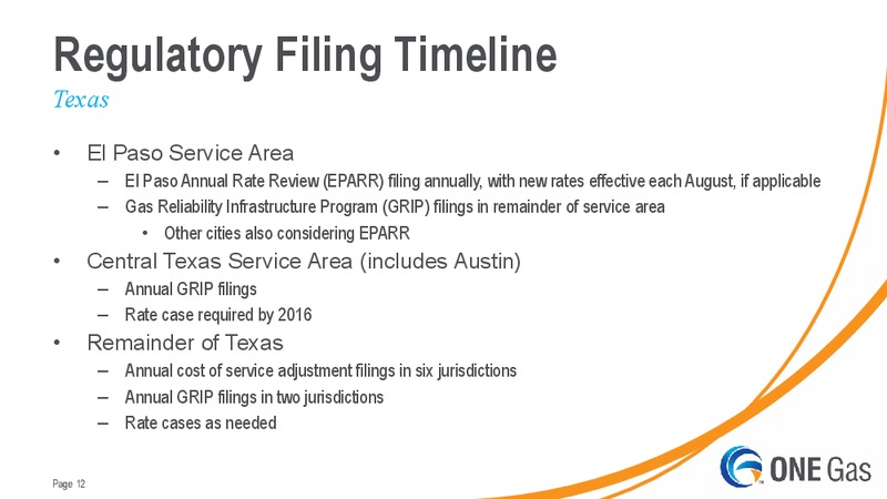 Wells Fargo Securities 13 Annual Energy Symposium – One Gas, Inc. – slide 11