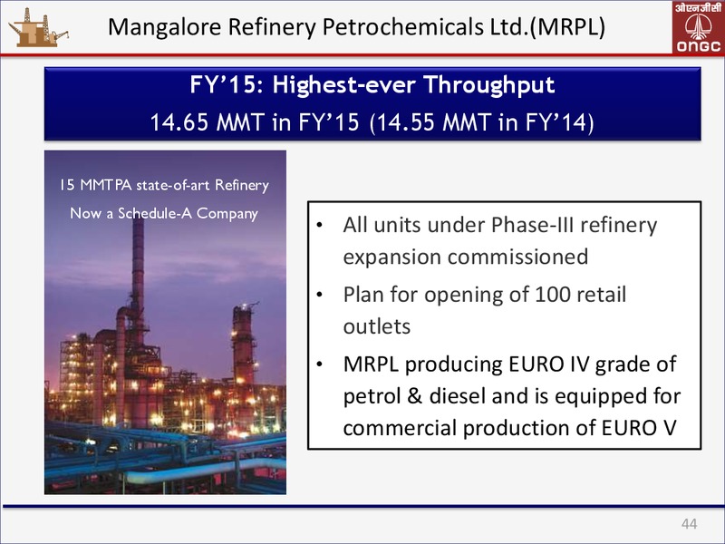 May 2015 Corporate Presentation – Ongc Ltd. – slide 44