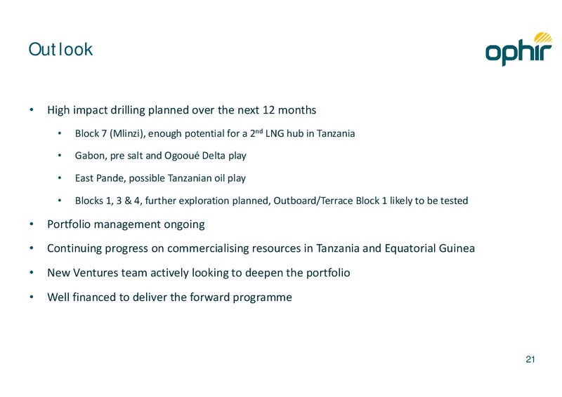 AUGUST 2013 MID YEAR UPDATE – Ophir Energy Plc – slide 21