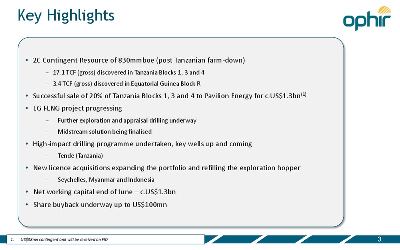 Africa Oil Week – Ophir Energy Plc – slide 3