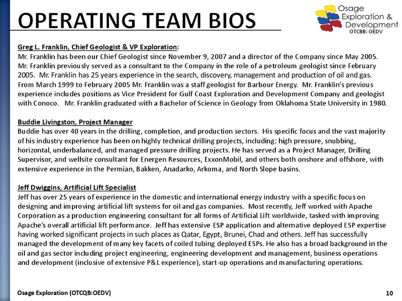 Euro Pacific Capital Conference – Osage Exploration and Development, Inc. – slide 9
