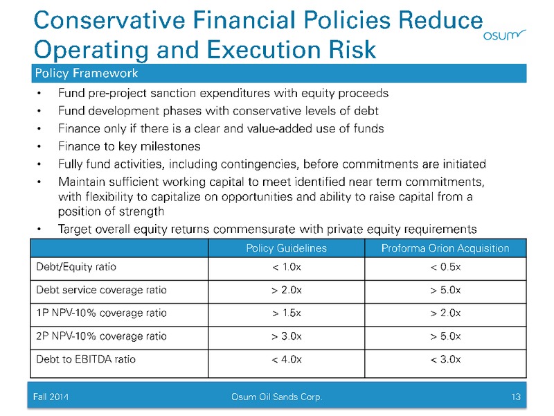 CORPORATE PRESENTATION – Osum Oil Sands Corp – slide 12