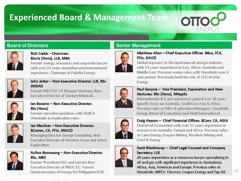 INVESTOR PRESENTATION – Otto Energy Limited – slide 16