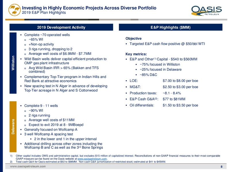 4Q 2018 Earnings Presentation – Oasis Petroleum Inc. – slide 7