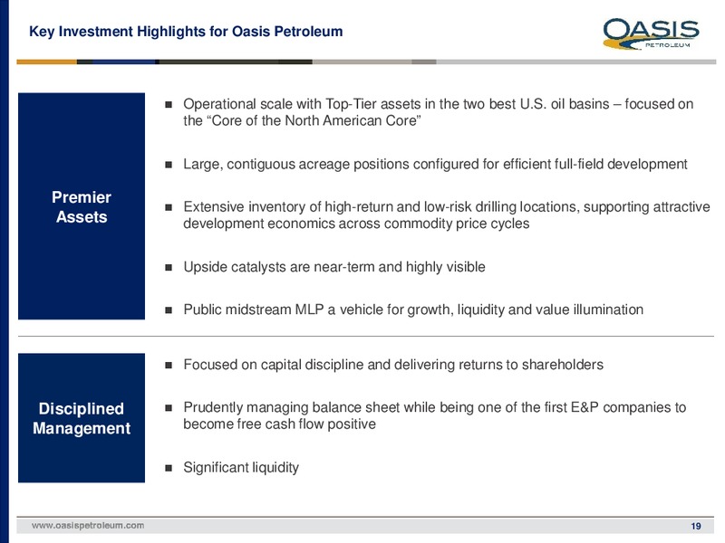 2Q 2019 Earnings Presentation – Oasis Petroleum Inc. – slide 18