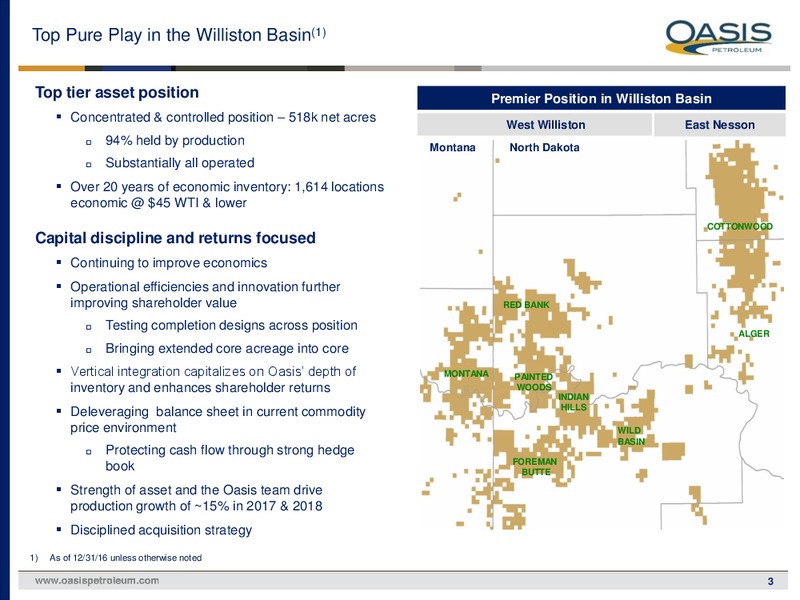 Q3 2017 presentation – Oasis Petroleum Inc. – slide 2