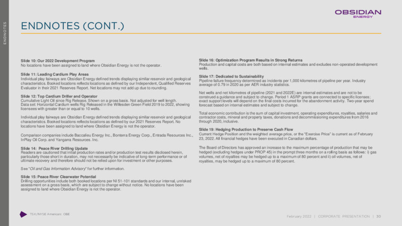 February 2022 Corporate Presentation – Obsidian Energy Ltd. – slide 29