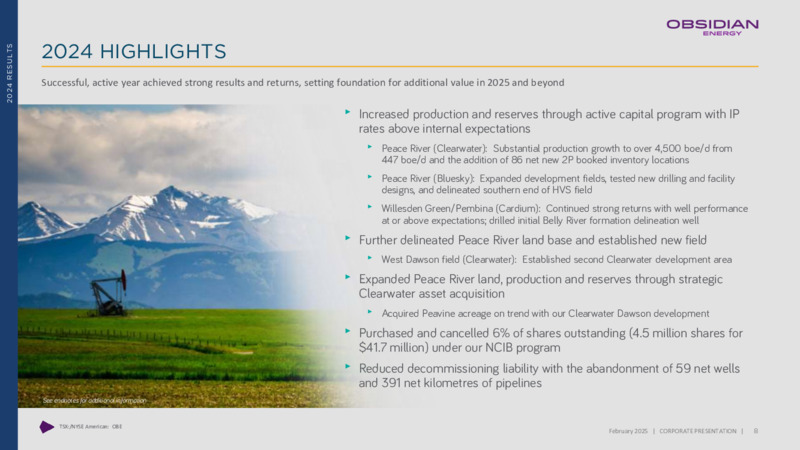 February 2025 Corporate Presentation – Obsidian Energy Ltd. – slide 7