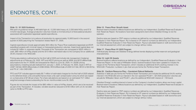 February 2025 Corporate Presentation – Obsidian Energy Ltd. – slide 31