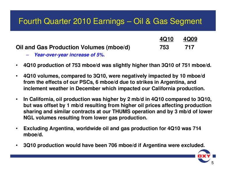 Q4 2010 Earnings Conference Call – Occidental Petroleum Corp – slide 5