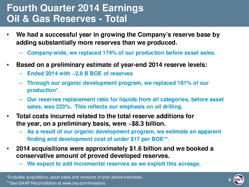 Q4 2014 Earnings Conference Call – Occidental Petroleum Corp – slide 9