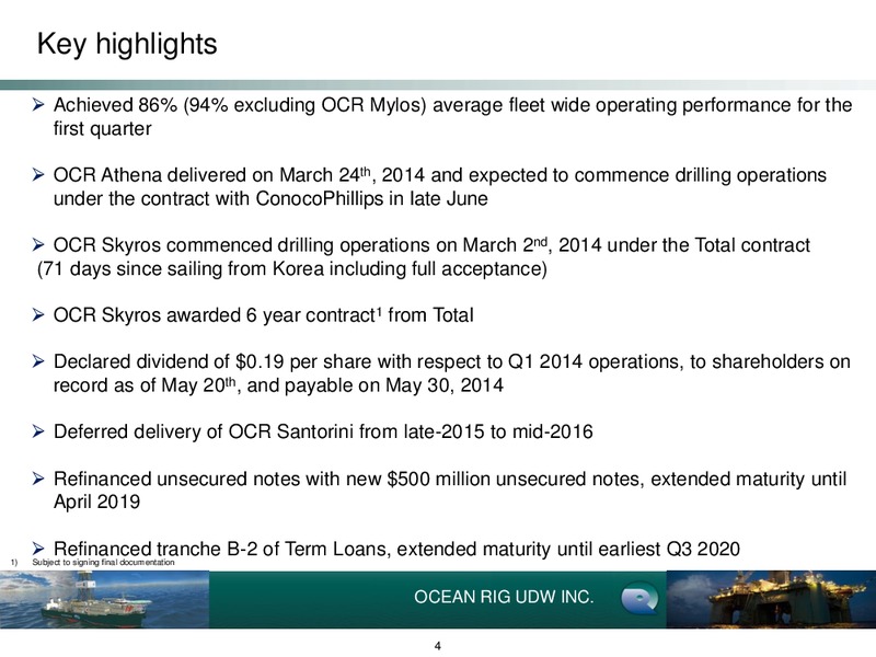 EARNINGS PRESENTATION – Ocean Rig UDW Inc. – slide 3