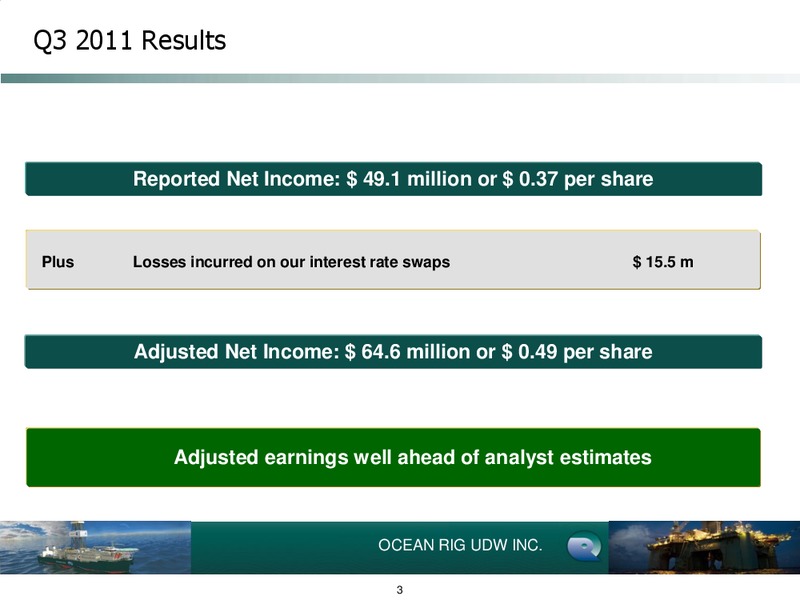 Q3 2011 EARNINGS CALL – Ocean Rig UDW Inc. – slide 3