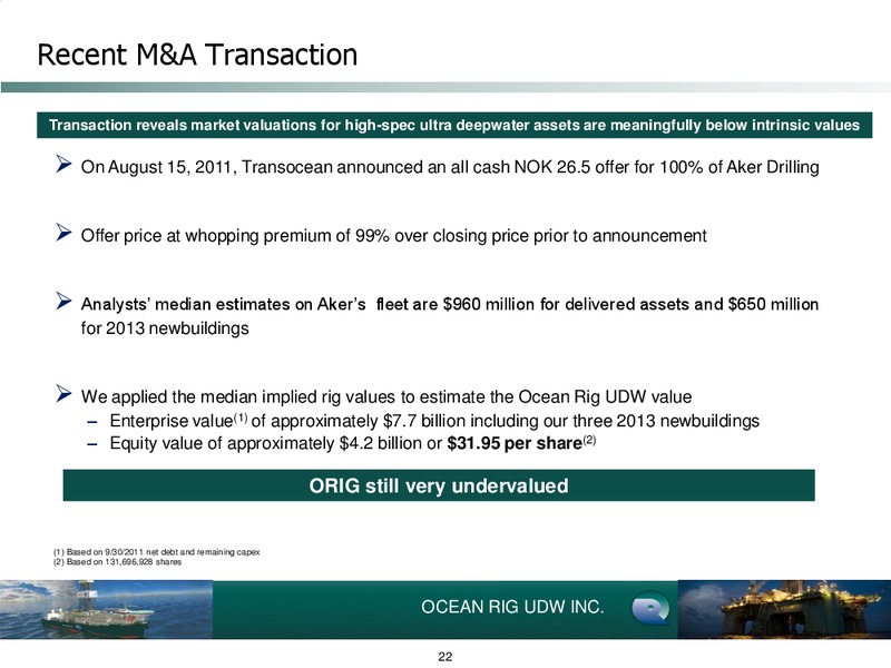 Q3 2011 EARNINGS CALL – Ocean Rig UDW Inc. – slide 22