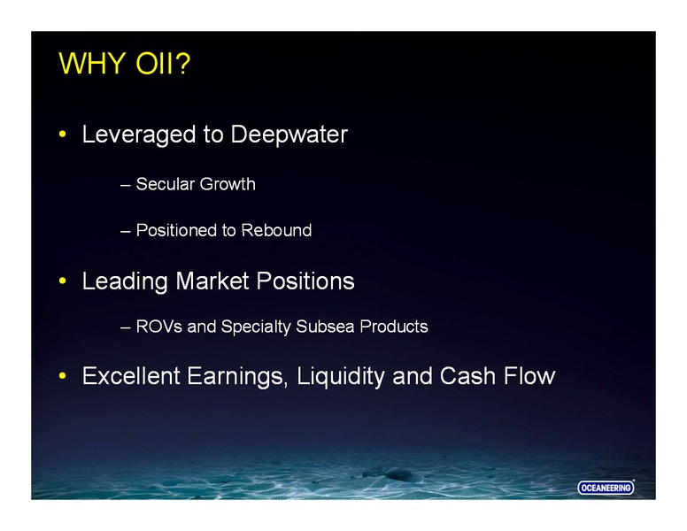 UBS SECURITIES – Oceaneering International – slide 1