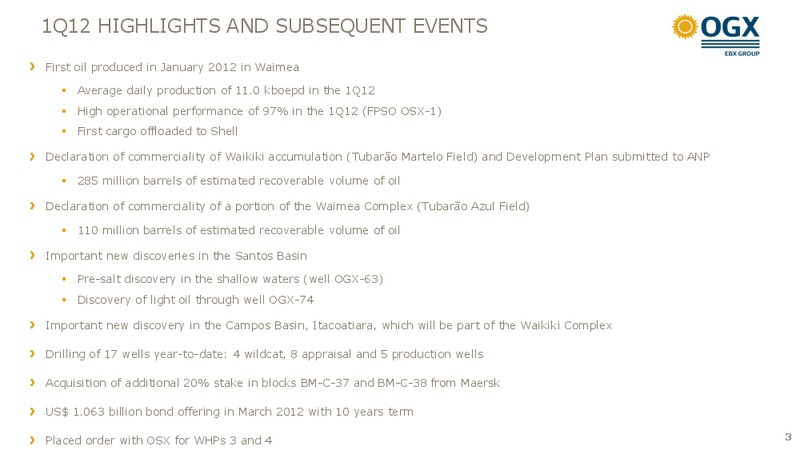 Q1 2012 RESULTS – OGX Petroleo – slide 2