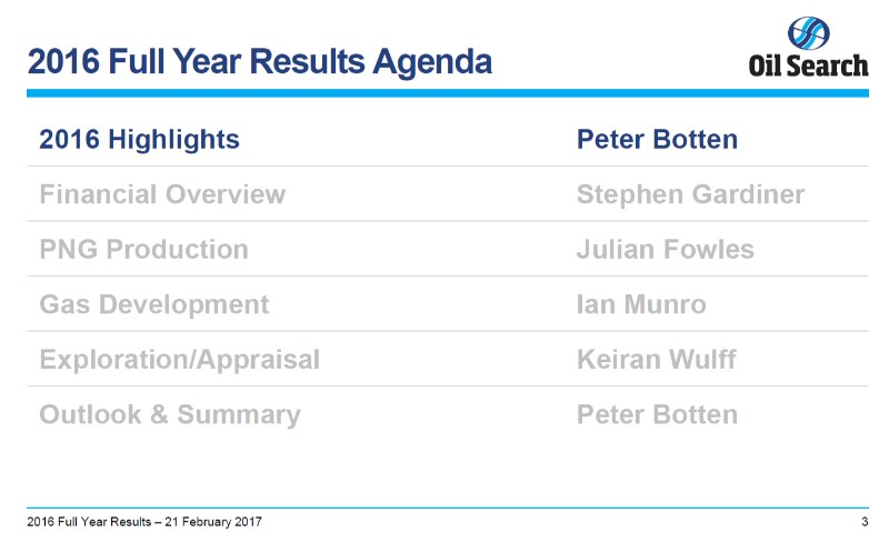 2016 Full Year Results February 2017 – Oil Search Limited – slide 2