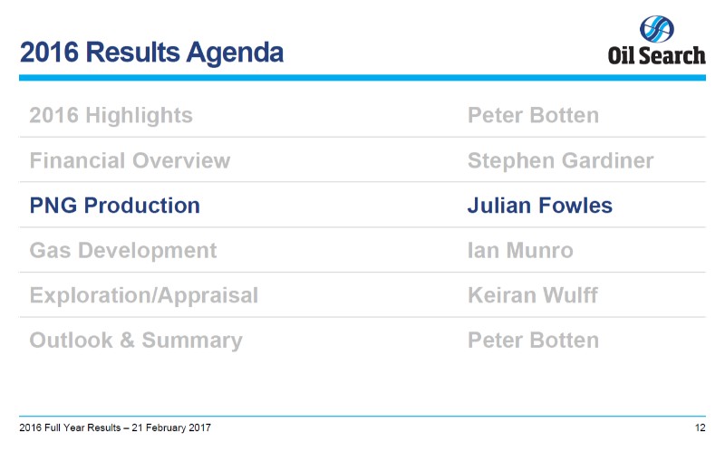 2016 Full Year Results February 2017 – Oil Search Limited – slide 11