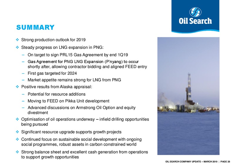 March 2019 Corporate Update – Oil Search Limited – slide 27