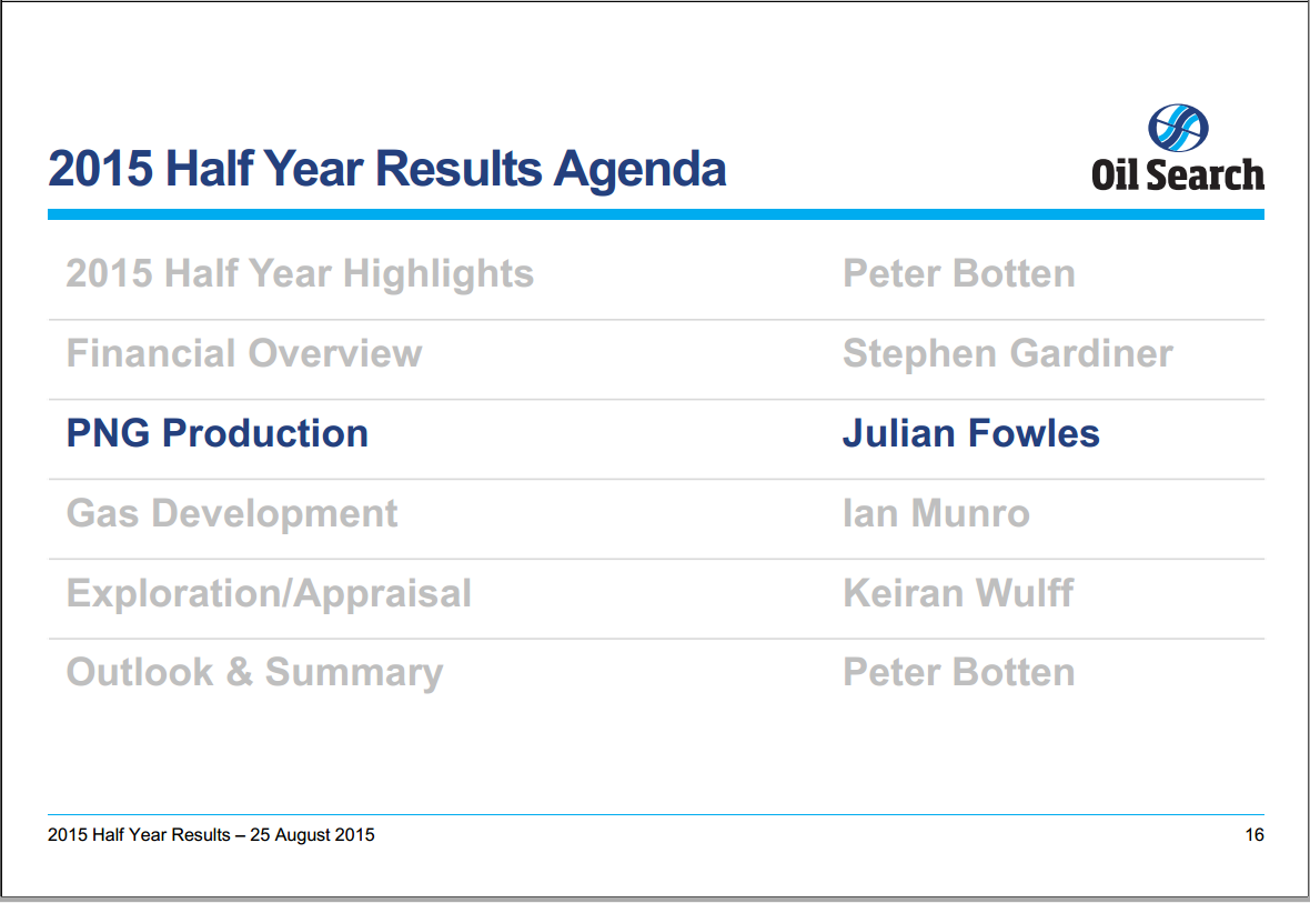 August 2015 Investor Presentation – Oil Search Limited – slide 15