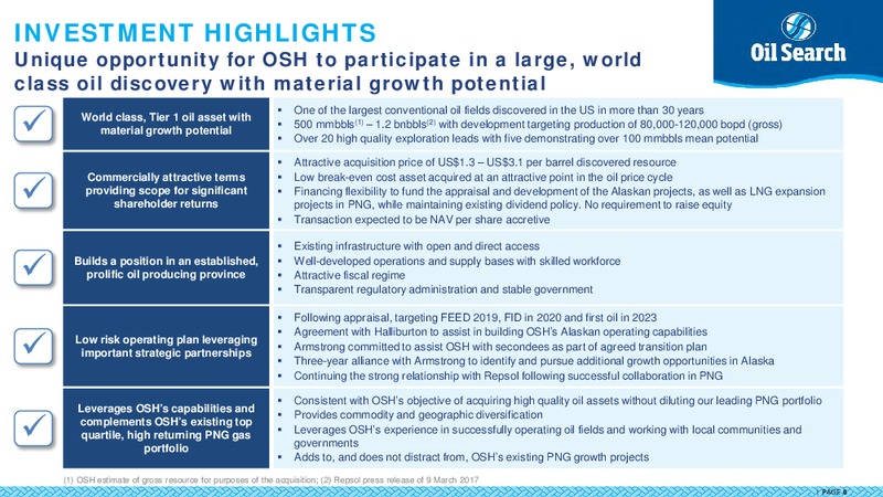 November 2017 Acquisition in Alaska – Oil Search Limited – slide 5