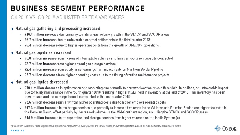 Q4 and FY 2018 Results Presentation – Oneok Inc. – slide 11