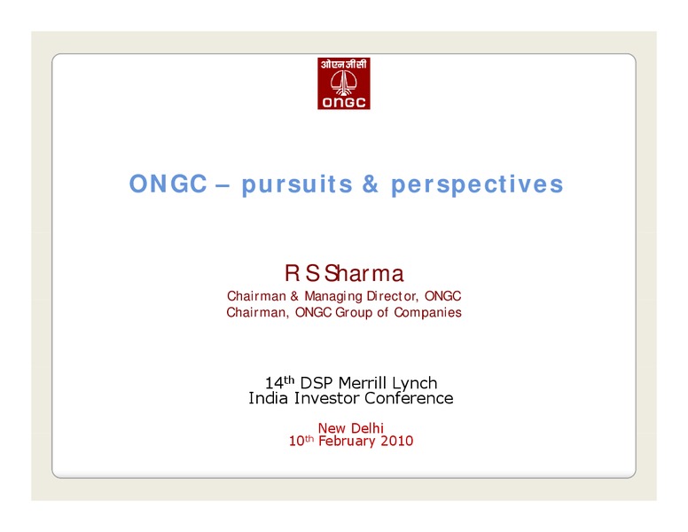 14TH DSP MERRILL LYNCH INDIA INVESTOR CONFERENCE – Ongc Ltd. – slide 1