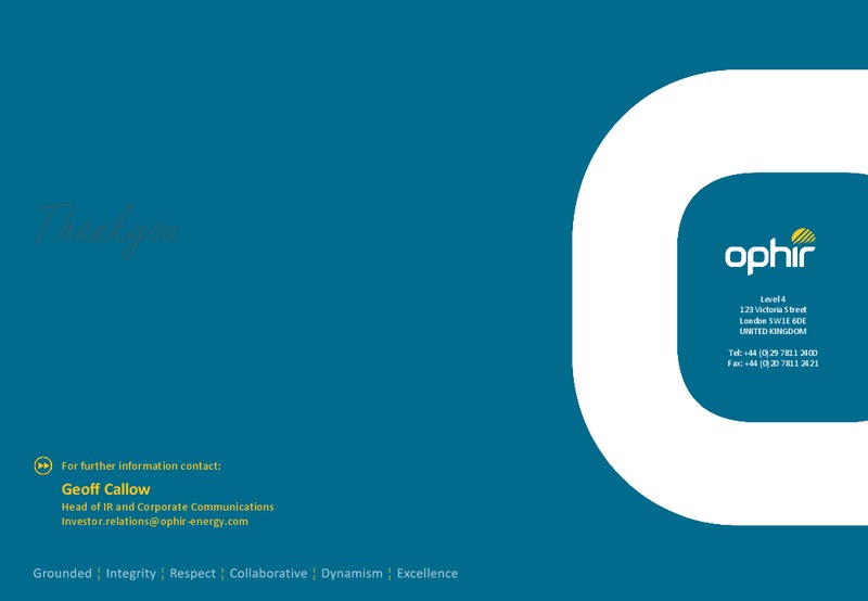 July 2015 Corporate Presentation – Ophir Energy Plc – slide 20