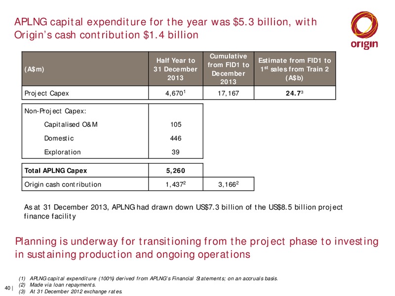 2014 HALF YEAR RESULTS ANNOUNCEMENT – Origin Energy Ltd. – slide 39