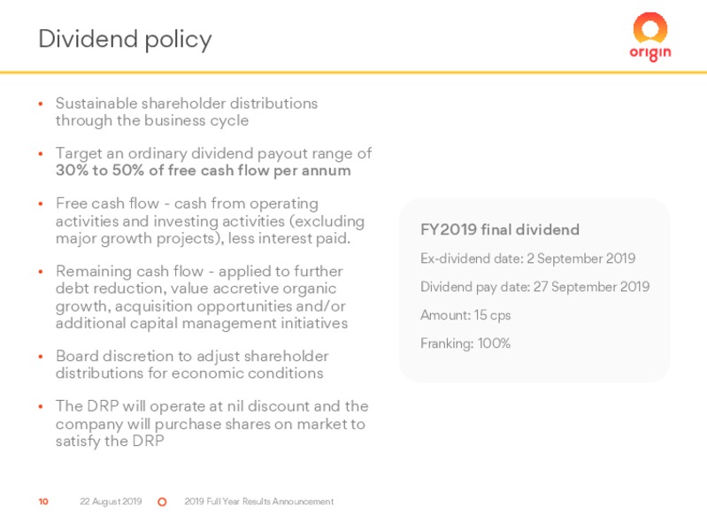 FY 2019 Results – Origin Energy Ltd. – slide 10