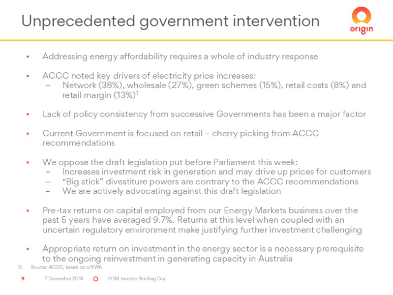 2018 Investor Briefing Day – Origin Energy Ltd. – slide 9