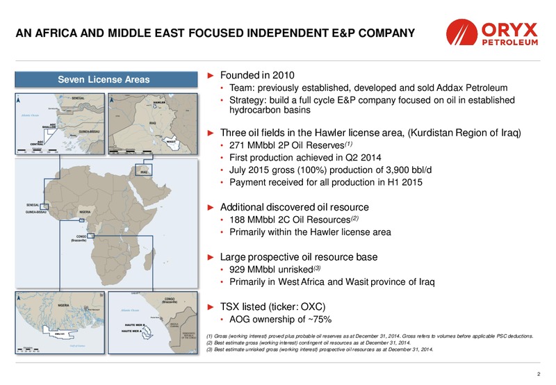 Oryx Petroleum: An upstream Leader in Africa and the Middle East – Oryx Petroleum Corp – slide 2