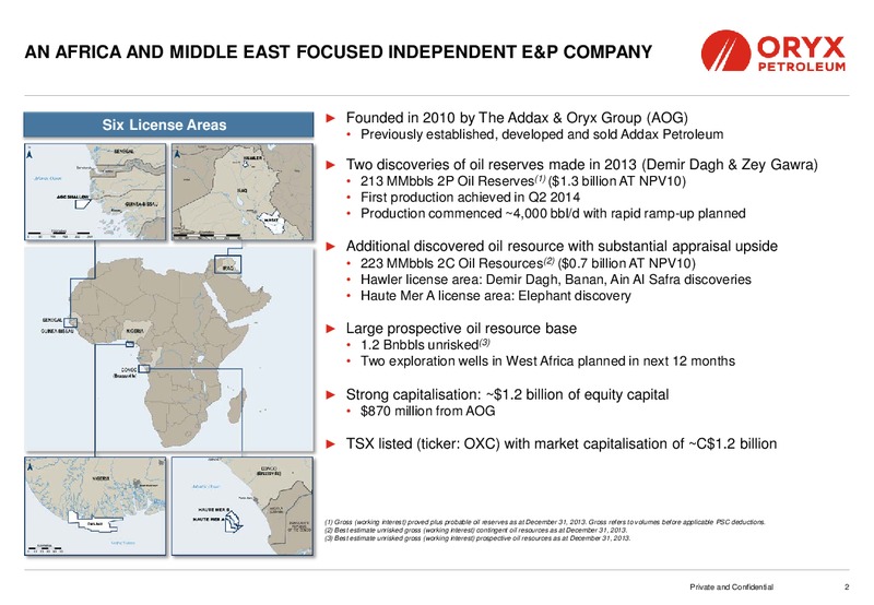 ENERCOM OIL AND GAS CONFERENCE – Oryx Petroleum Corp – slide 2