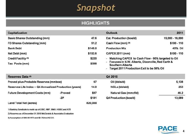 MARCH 2011 INVESTOR UPDATE – Pace Oil & Gas Ltd. – slide 4