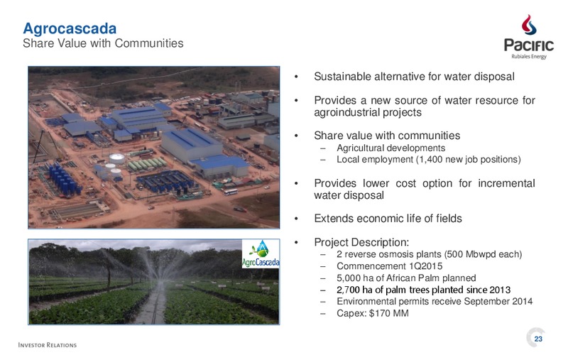 INVESTOR PRESENTATION – Pacific Rubiales Energy Corp. – slide 23