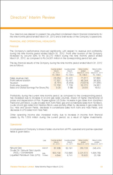 NINE MONTHS REPORT – Pakistan Petroleum Ltd – slide 6