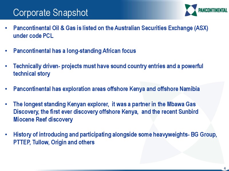 CONFERENCE PRESENTATION – Pancontinental Oil and Gas – slide 3