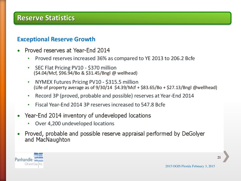 OGIS Florida 2015 – Panhandle Oil and Gas Inc. – slide 20